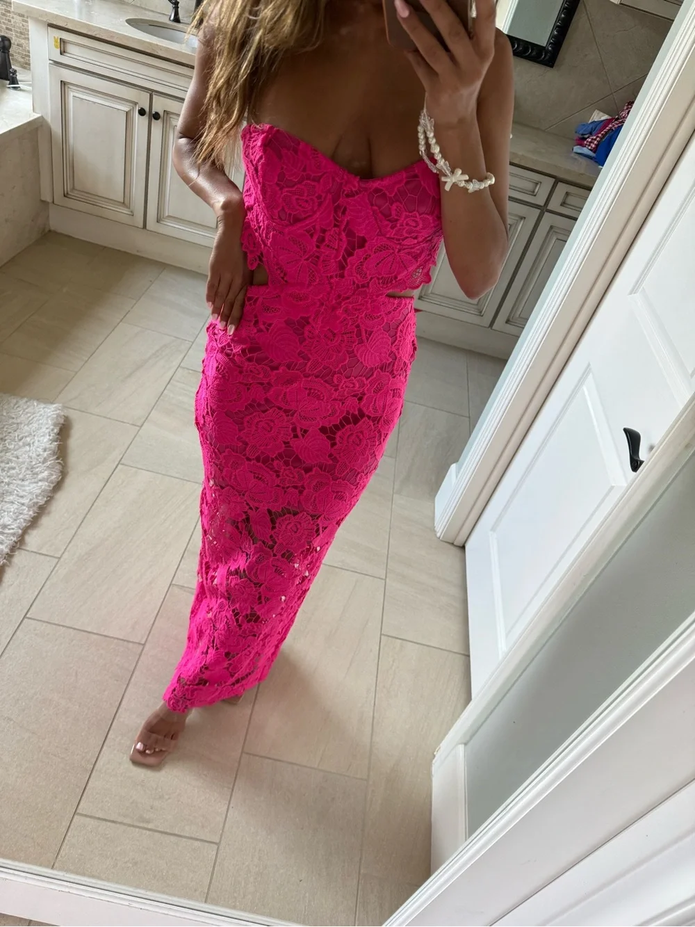 REVOLVE Strapless Fuchsia Lace Maxi Dress - Picture 2 of 8